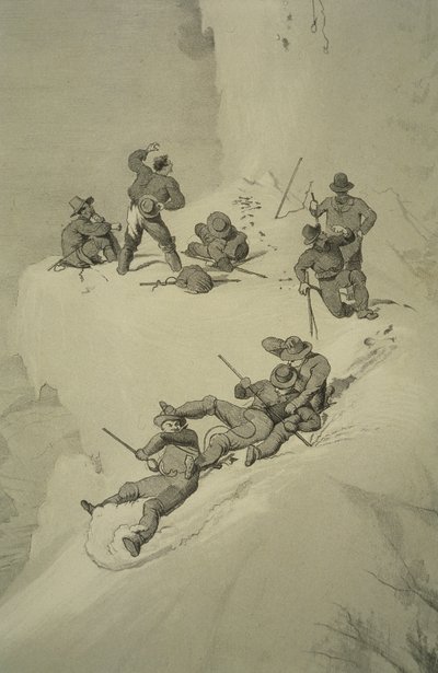 A Fall on the Ascent, from Ten Scenes in the Last Ascent of Mont Blanc Including Five Views from the Summit by English School